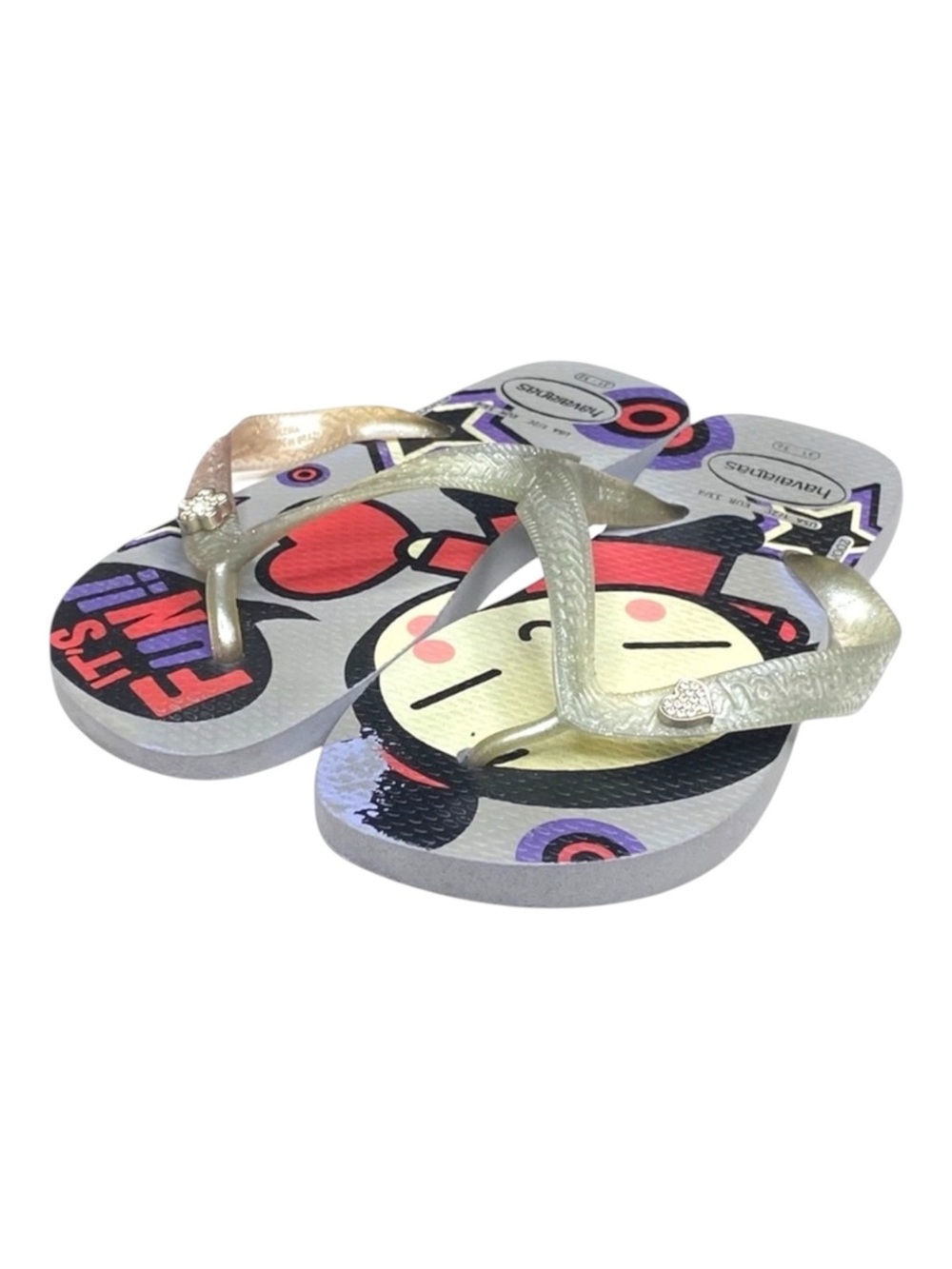 Havaianas x VOOZ ☼ Thong Flip Flop Sandals ☼ Decorative Crystalized Studs ☼ Grey - Picture 7 of 16